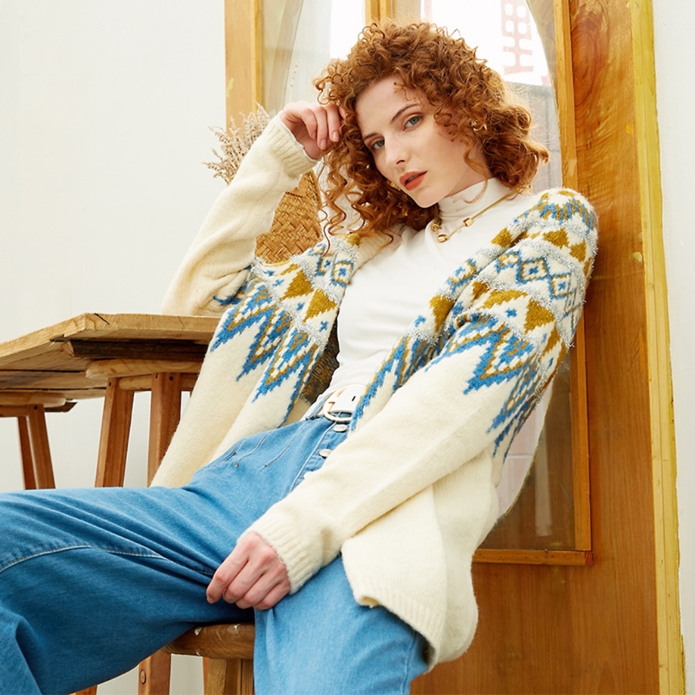 Tinsel Embellished Aztac Knit Open Cardigan - Picture 5 of 8